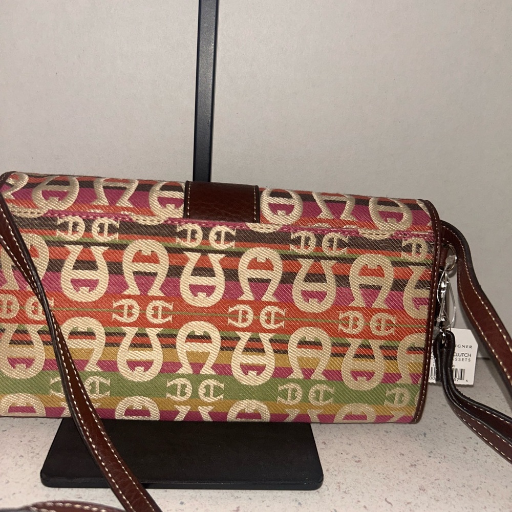 Etienne Aigner Multicolor Logo Canvas Wristlet with Brown Leather Trim - Picture 4 of 12